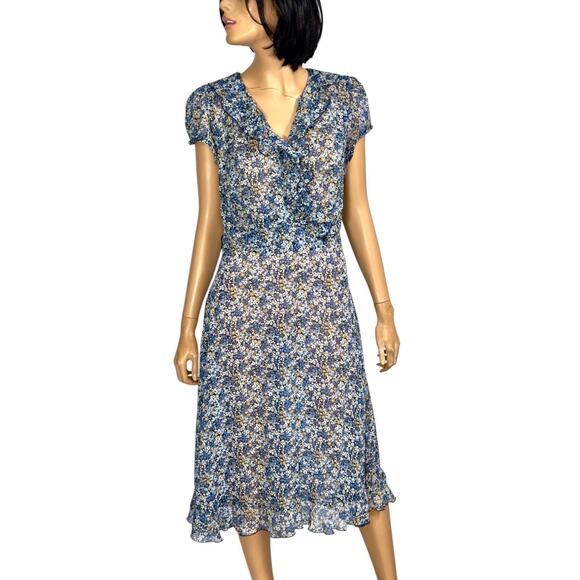 Y2k Midi Dress 8 Sheer Ditsy Floral Chiffon Ethereal Fairy WhimsiGoth Ruffle MSK - Picture 16 of 16